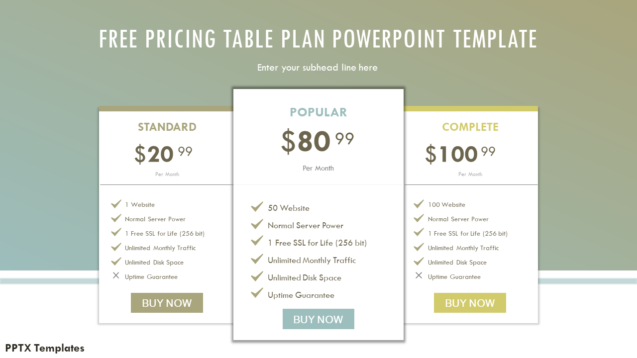 Simple Pricing Table Plan PowerPoint Template