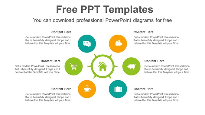 6 Radial Circles Free Agenda Ppt Slide Template Designs