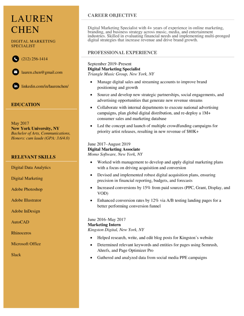 Clean Modern Resume Yellow Download Free Fresher Resume