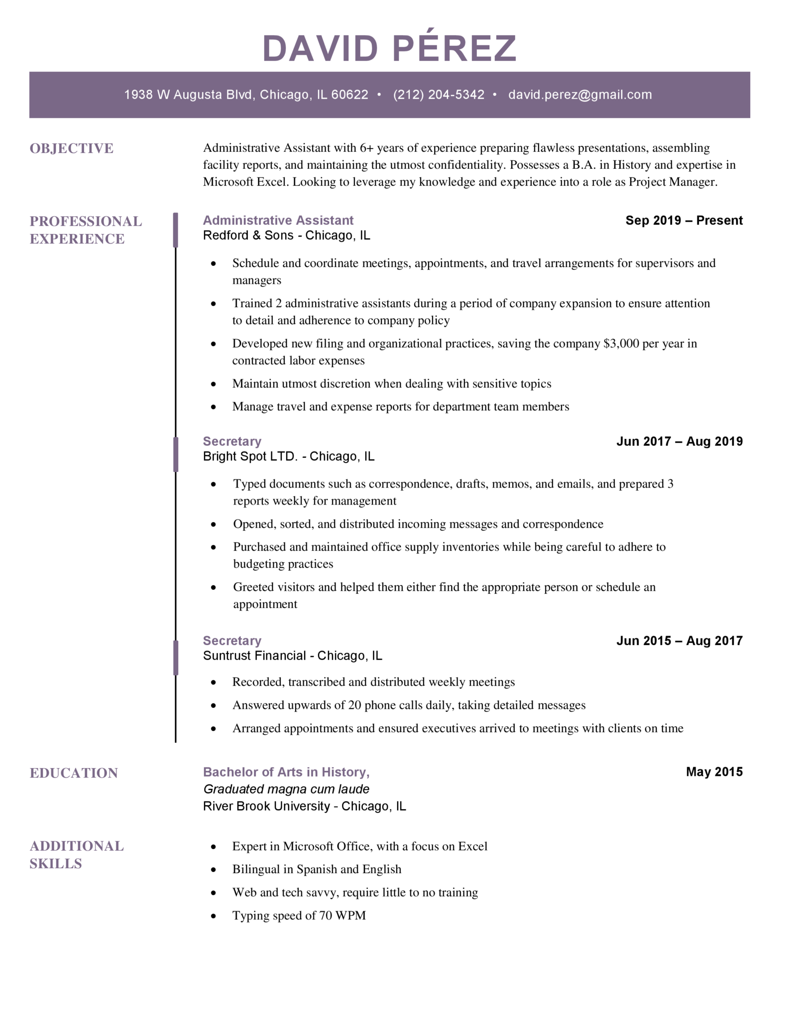 Executive Resume Violet Download Free Professional Resume