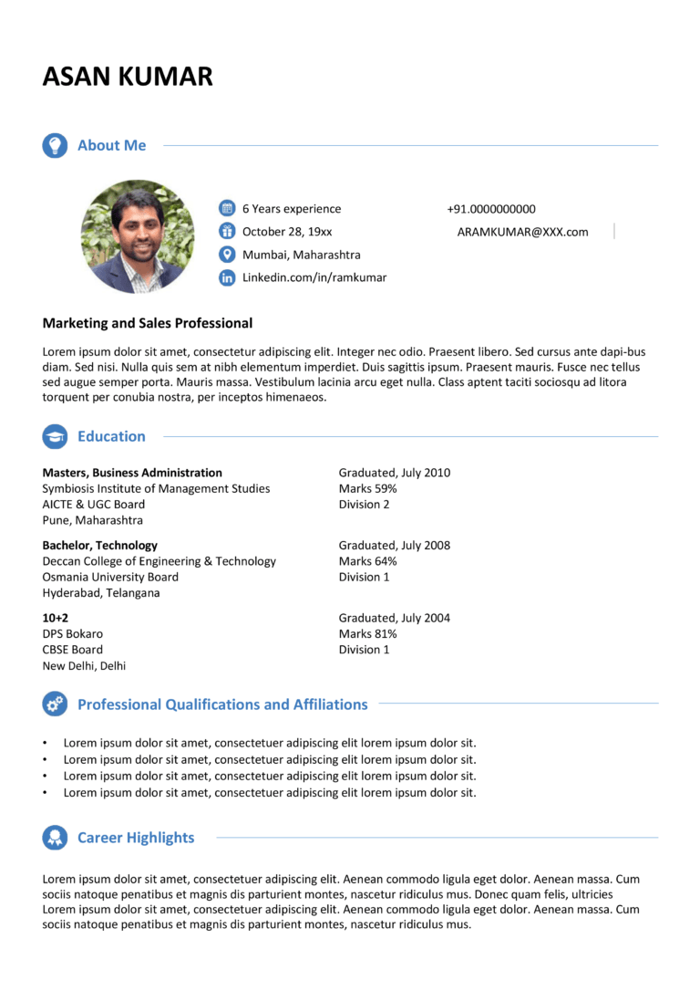 Sample Excellent Resume - PPTX Templates