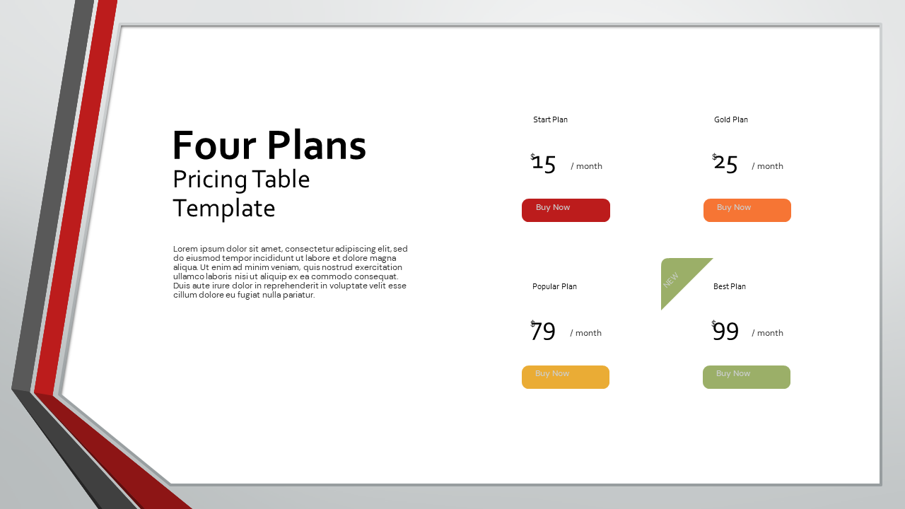 Four pricing plans Corporate