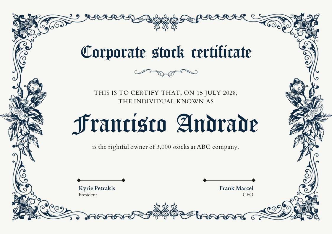 Download Editable Corporate Stock Certificate Template