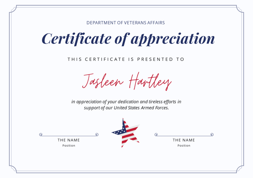 Download Veterans Certificate Of Appreciation Brain Powerpoint