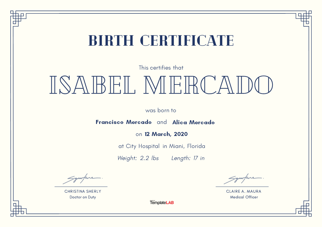 Sample of Birth Certificate