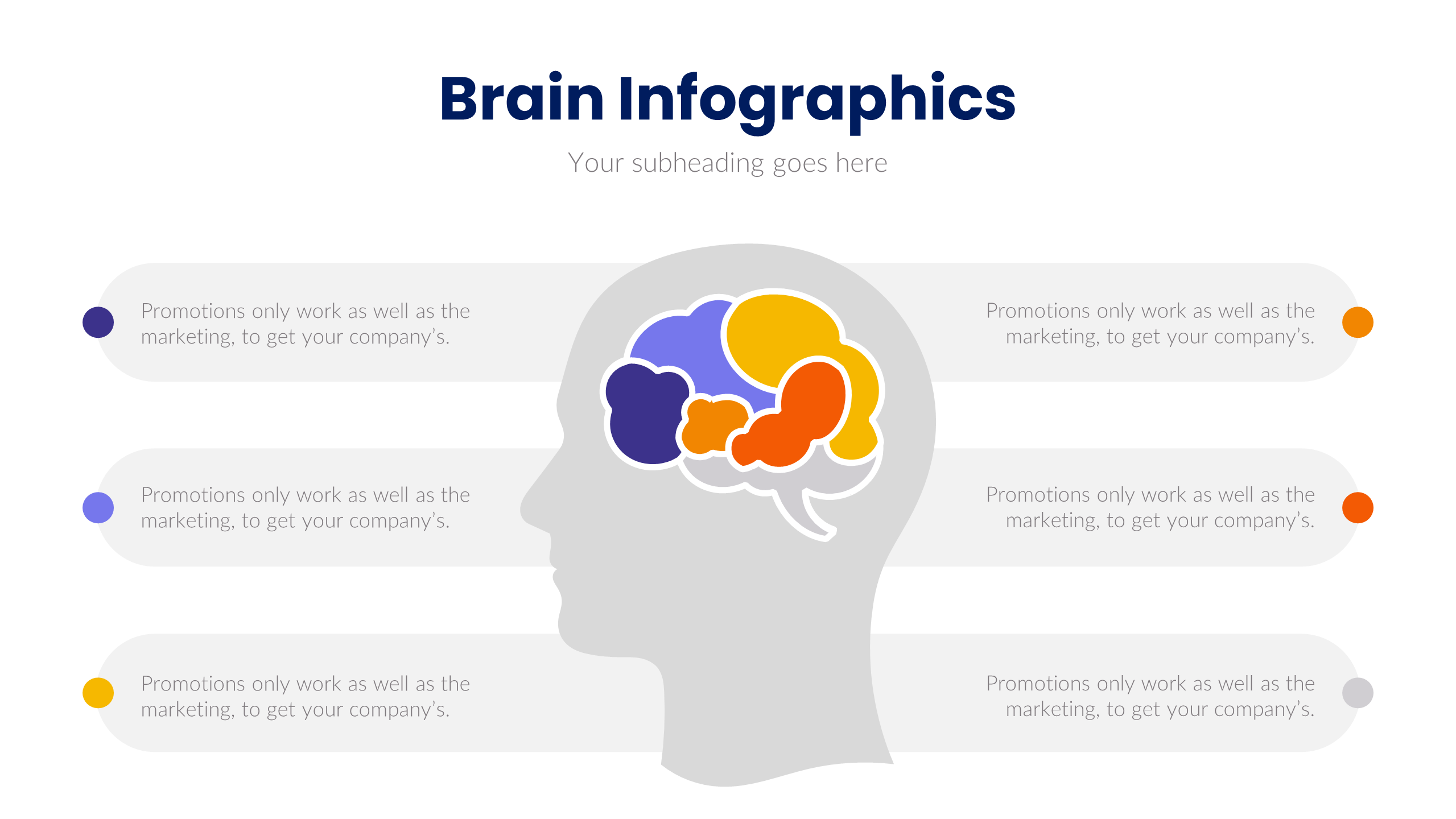 6 Step Process Flow Brain PPT Slide Design